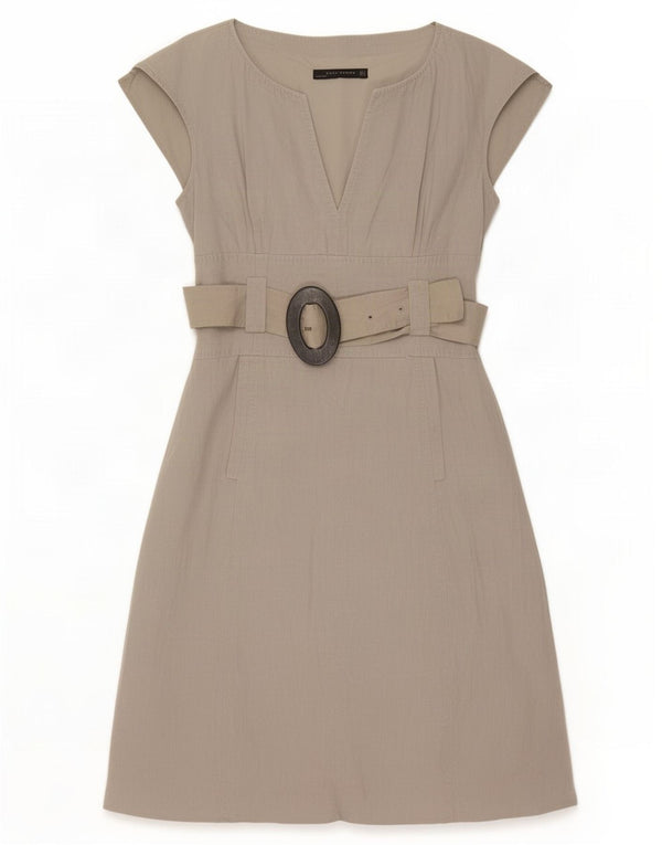 Zara Damen Ärmelloses Etuikleid UK 16 Large Beige Leinen