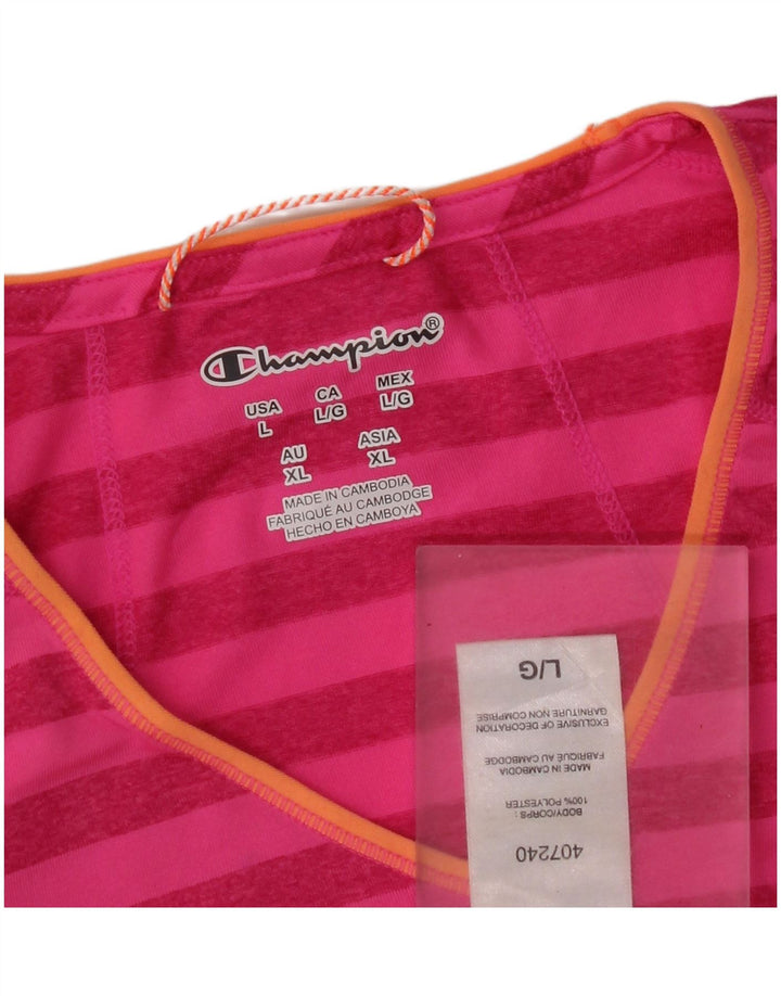 Champion Damen T-Shirt Top UK 16 Large Rosa gestreift Polyester