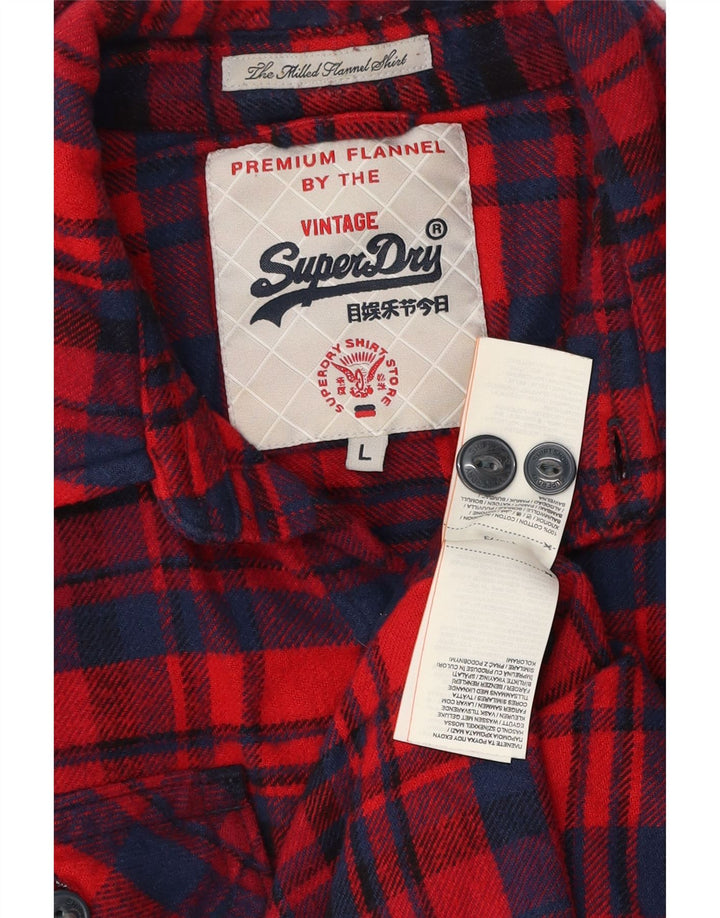 Superdry Herren-Flanellhemd, groß, rot kariert, Baumwolle