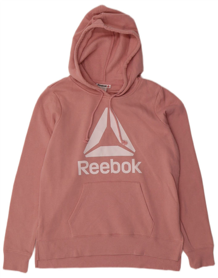 REEBOK Womens Graphic Hoodie Pullover UK 14 Mittelrosa Baumwolle