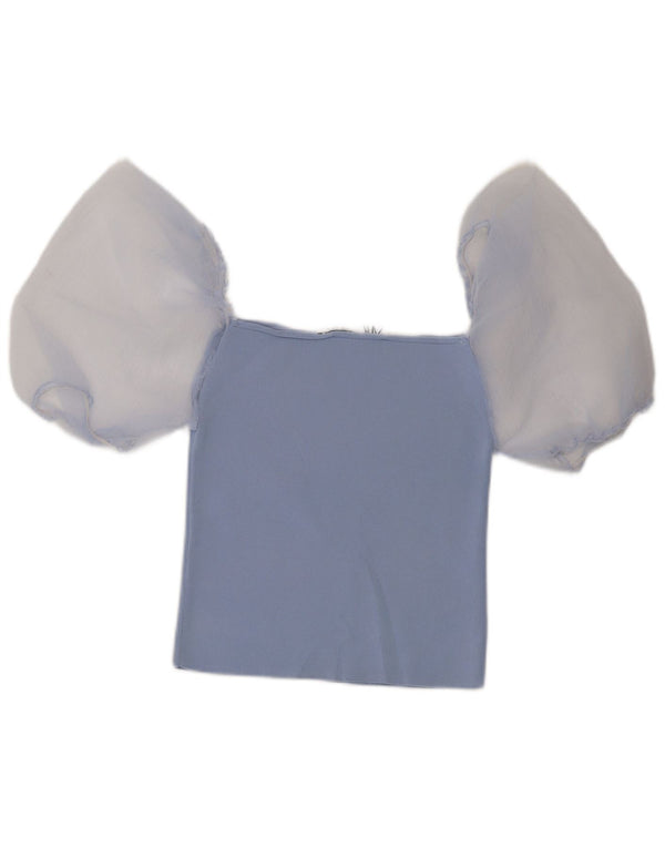 Zara Damen Crop Off Shoulder Top UK 12 Mittelblauer Farbblock