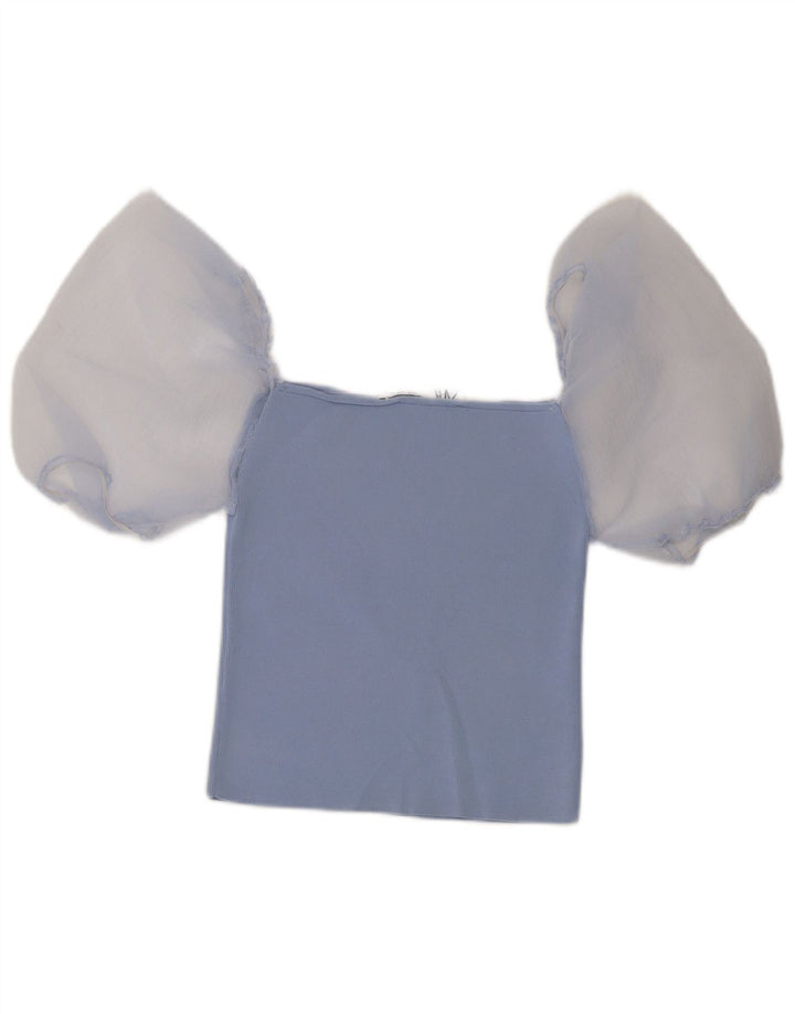 Zara Damen Crop Off Shoulder Top UK 12 Mittelblauer Farbblock