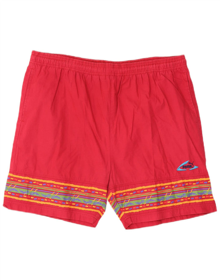Puma Herren-Sportshorts, groß, rote geometrische Baumwolle