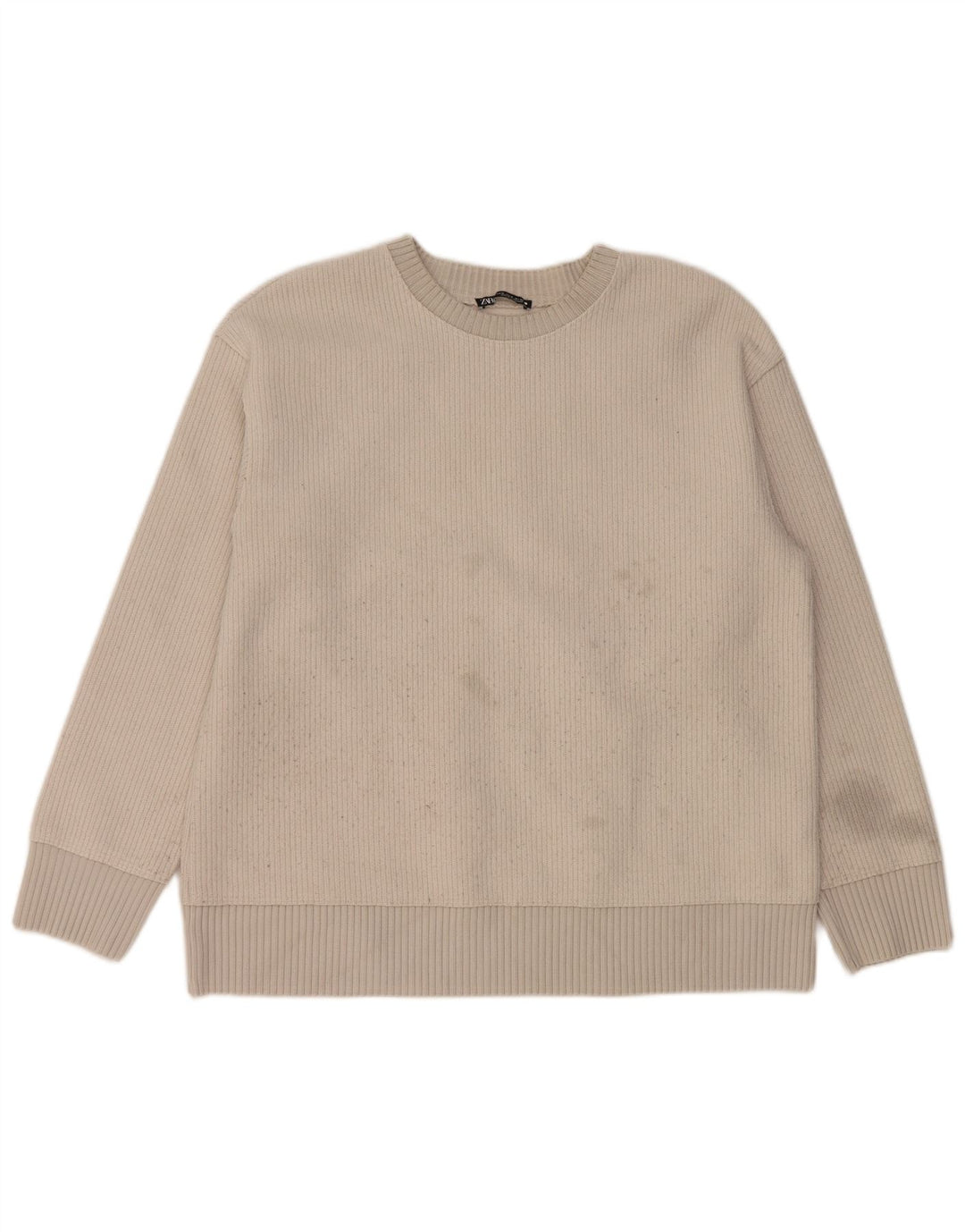 Zara Damen-Pullover mit Rundhalsausschnitt, Gr. 14, Medium, gebrochenes Weiß, Polyester