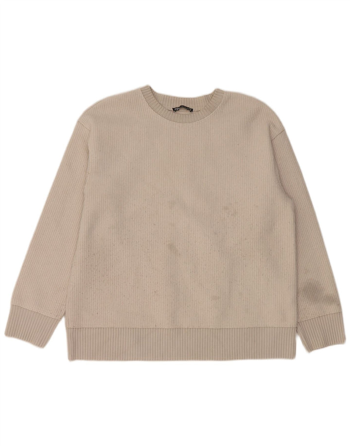 Zara Damen-Pullover mit Rundhalsausschnitt, Gr. 14, Medium, gebrochenes Weiß, Polyester