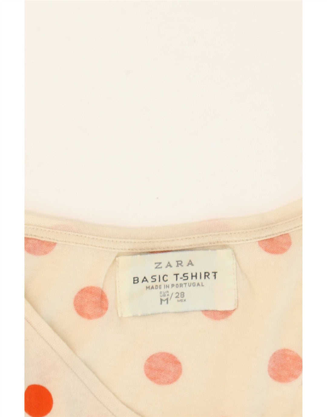 Zara Damen T-Shirt Top UK 12 Medium Off White Polka Dot