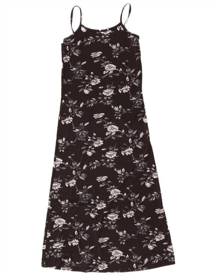 RAINBOW Womens Sleeveless Maxi Dress UK 12 Medium Black Floral Polyester
