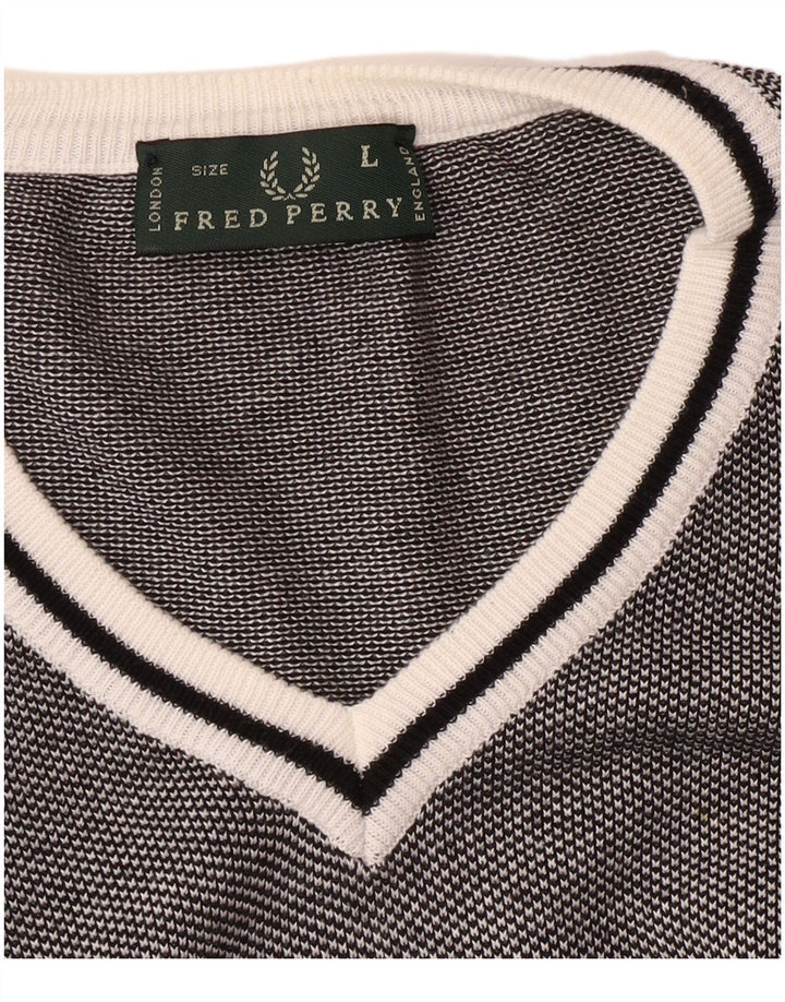 Fred Perry Herren-Pullover mit V-Ausschnitt, groß, Schwarz, Farbblock