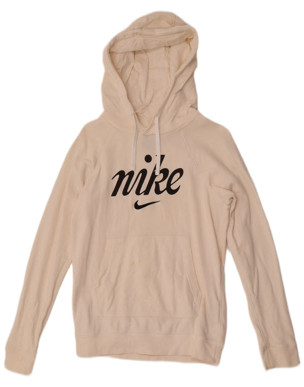 Nike Womens Graphic Oversized Hoodie Pullover UK 6 XS Off White Baumwolle