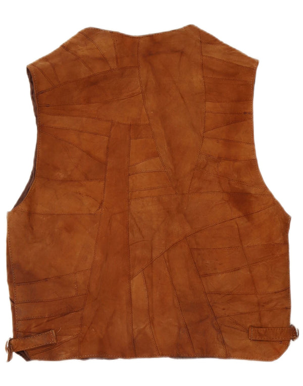 Vintage Herren Wildlederweste, großes braunes Patchwork-Leder