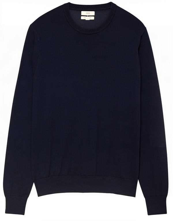 Marks & Spencer Herren-Pullover mit Rundhalsausschnitt, groß, marineblaue Baumwolle