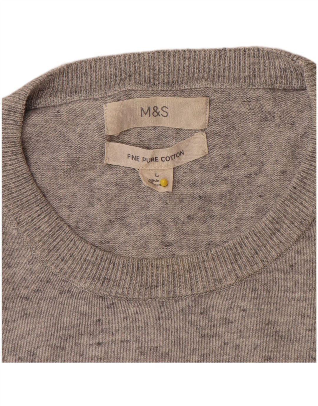 Marks & Spencer Herren-Pullover mit Rundhalsausschnitt, groß, grau gesprenkelte Baumwolle