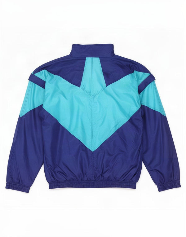 Vintage Mens Tracksuit Top Jacket Medium Navy Blue Colourblock Polyamide