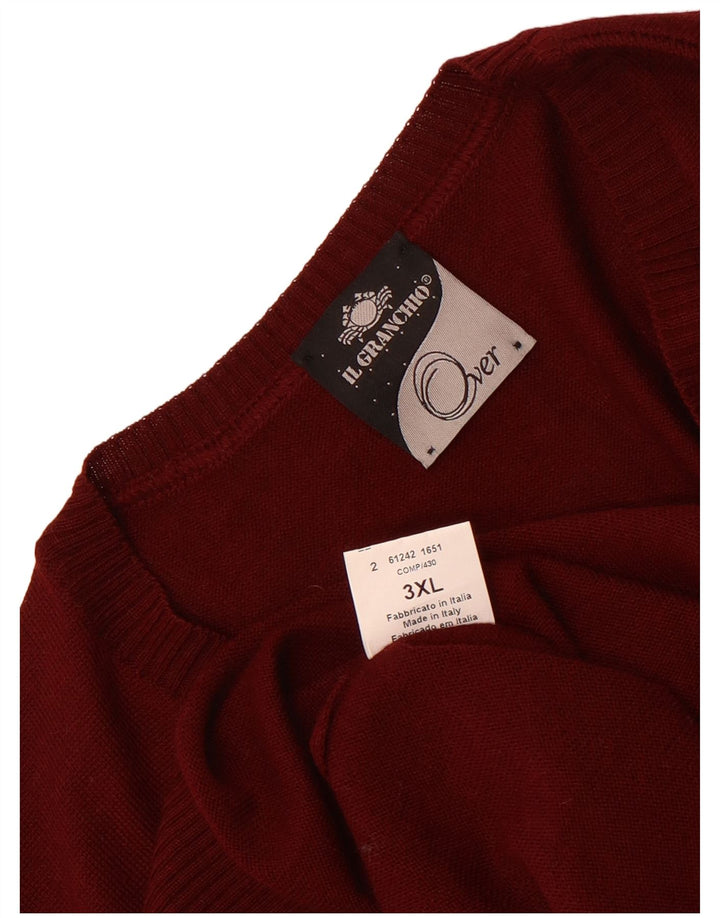 Il Granchio Herren-Pullover mit V-Ausschnitt, 3XL, Burgunderrot, gestreift, Wolle
