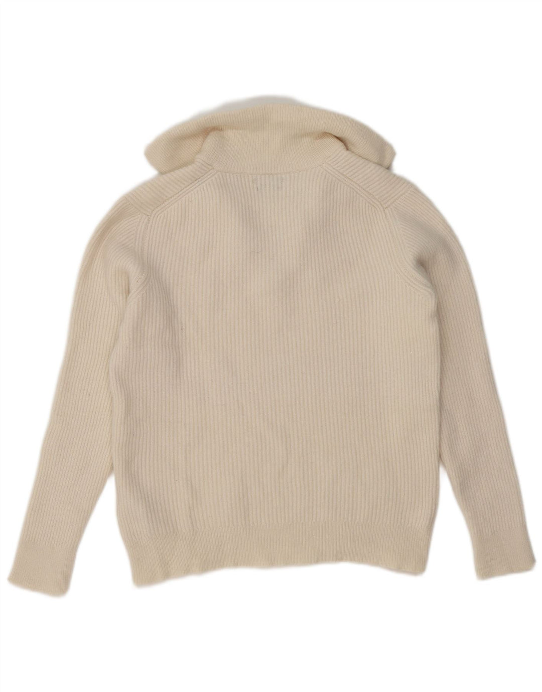 Massimo Dutti Damen-Pullover mit Polokragen, UK 14, mittlere, cremefarbene Wolle