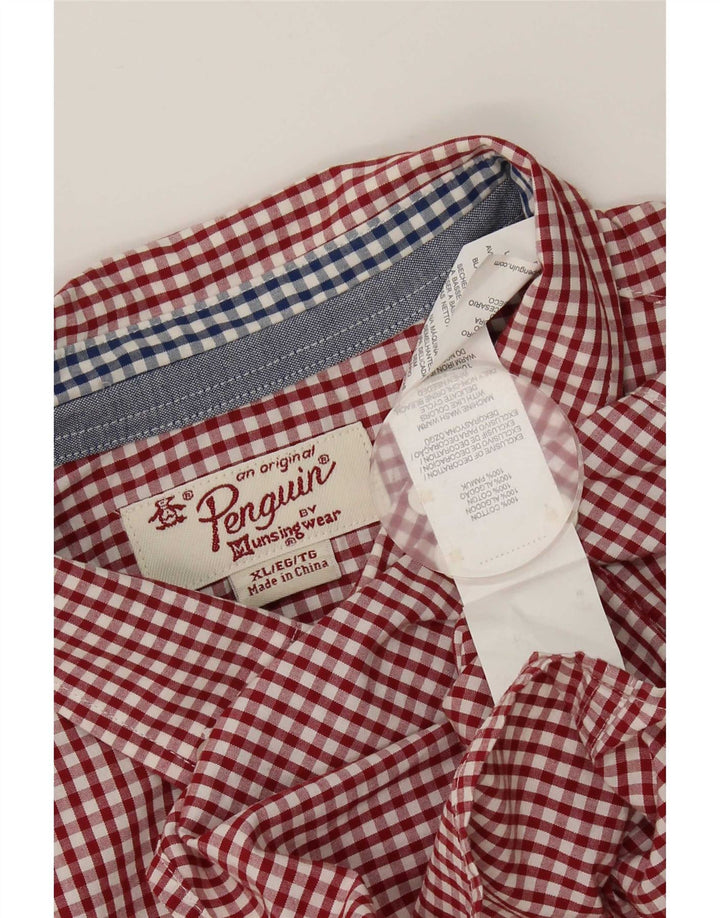 Pinguin-Herrenhemd XL aus roter Gingham-Baumwolle