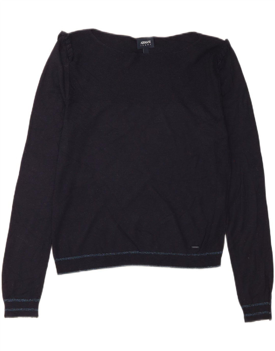 ARMANI Womens Boat Neck Jumper Sweater IT 44 Medium Navy Blue Vintage Armani and Second-Hand Armani from Messina Hembry 