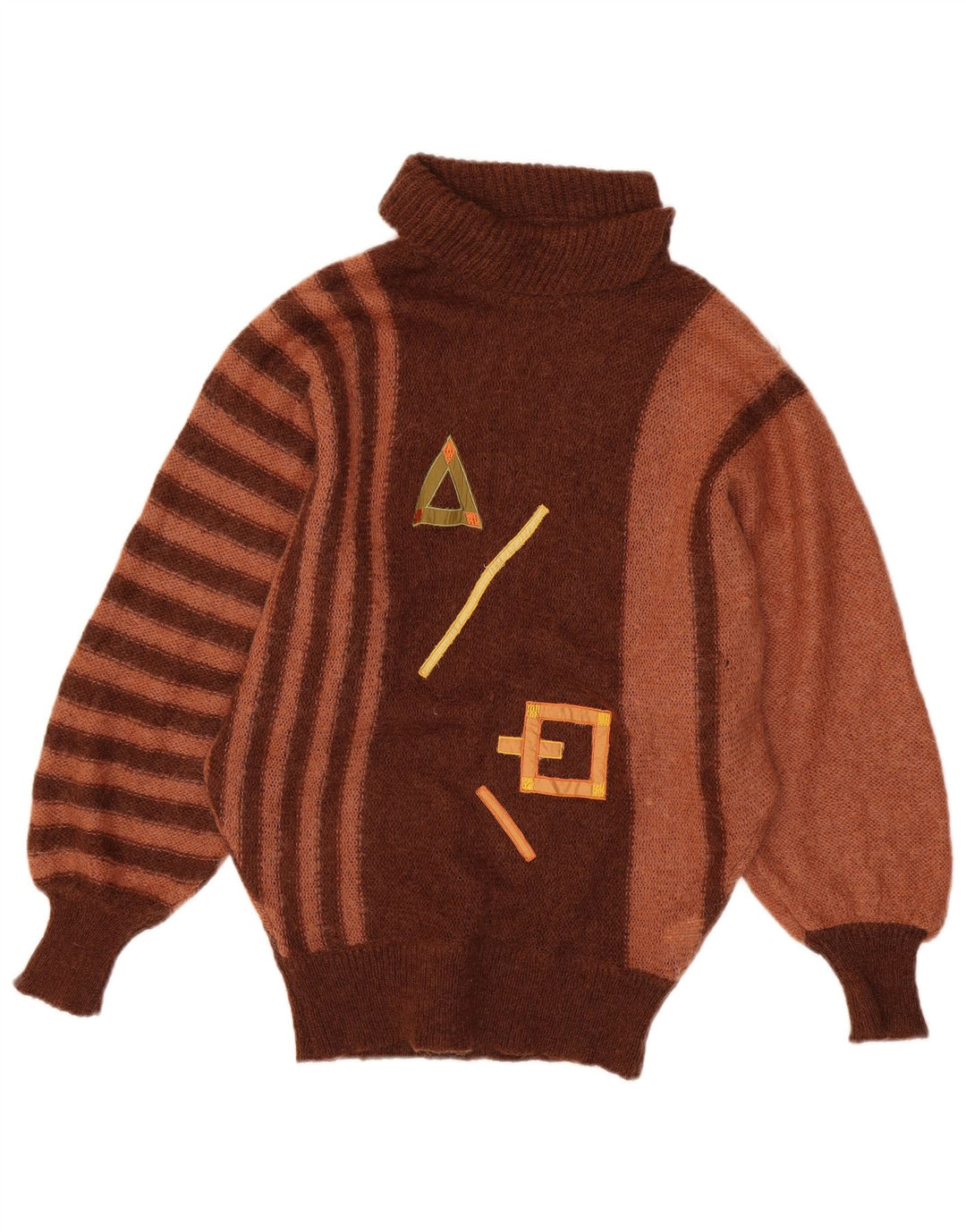 VINTAGE Rollkragenpullover für Damen, Gr. 14, groß, braun gestreift, Mohair