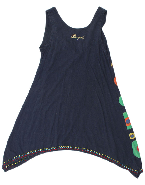 Desigual Damen ärmelloses Tunikakleid UK 12 Medium Navy Blue Geometrisch
