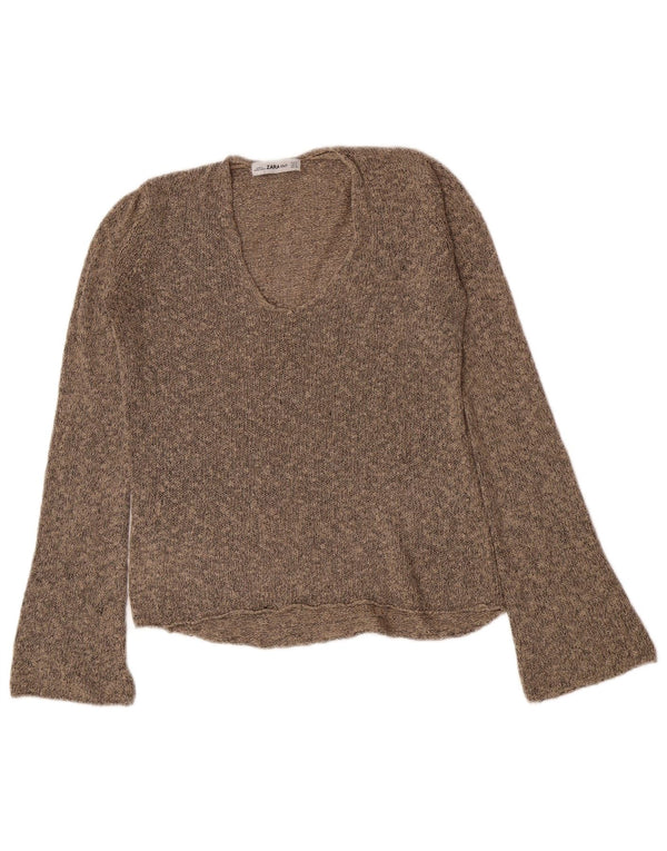 Zara Damen-Pullover mit V-Ausschnitt, Gr. 10, Größe S, Braun