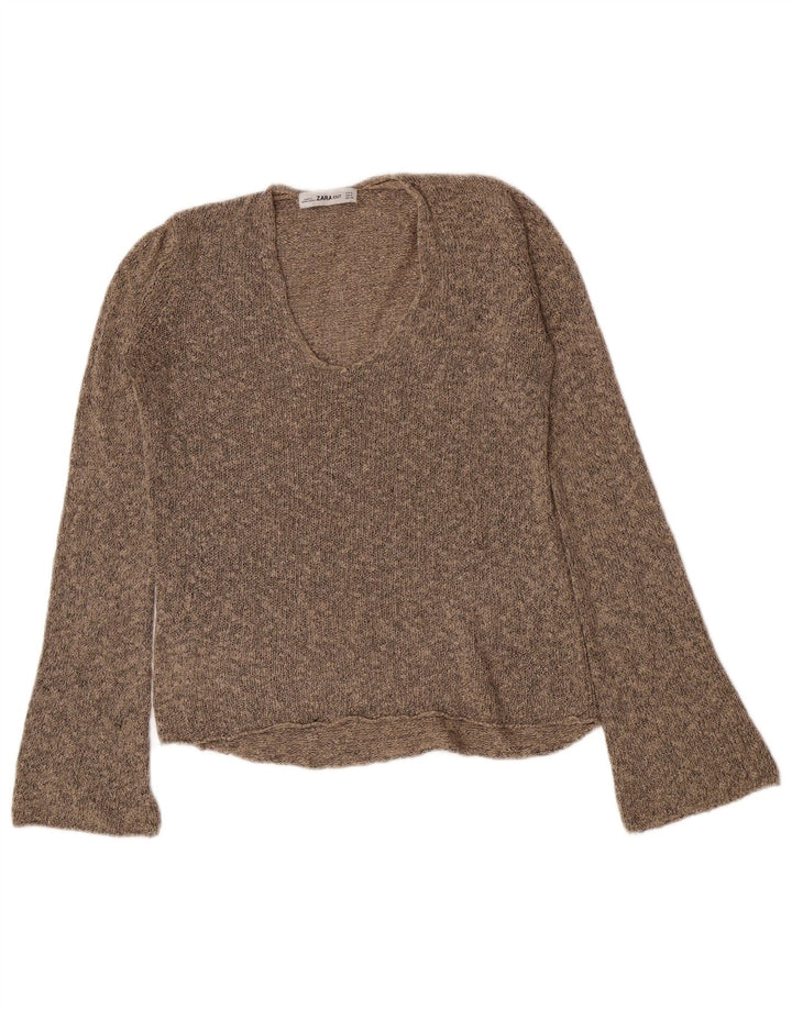 Zara Damen-Pullover mit V-Ausschnitt, Gr. 10, Größe S, Braun