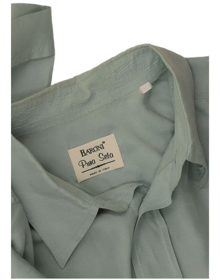 BARONI Herren Kurzarmhemd IT 50 Mittelgrüne Seide