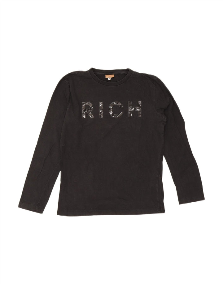 RICHMOND Mens Graphic Top Long Sleeve Medium Black Cotton