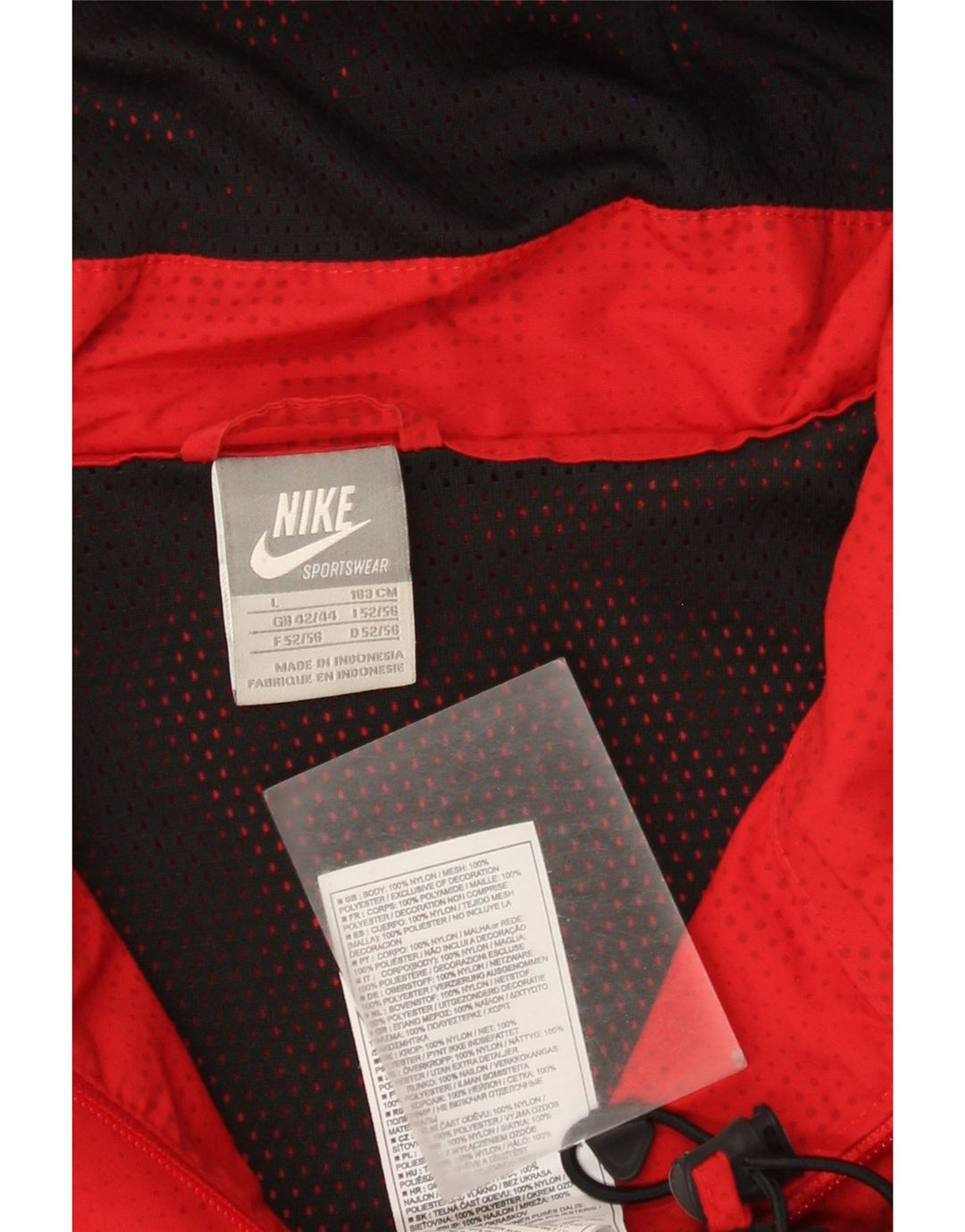 Nike Herren-Regenjacke mit Kapuze, UK 42/44, großes rotes geometrisches Nylon