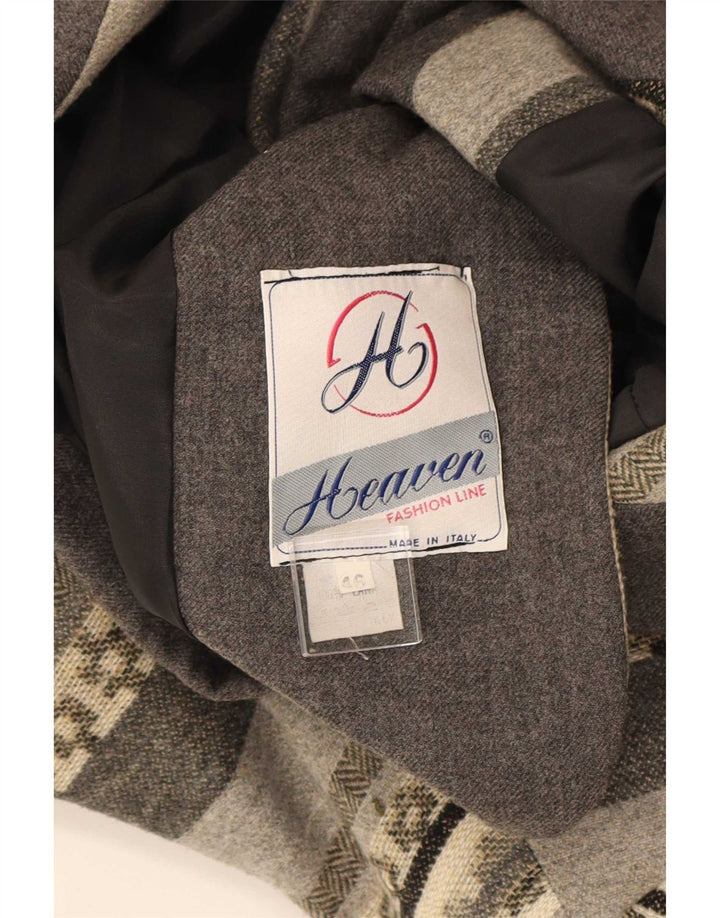 HEAVEN Damen-Blazerjacke mit 3 Knöpfen, IT 46, große graue geometrische Wolle