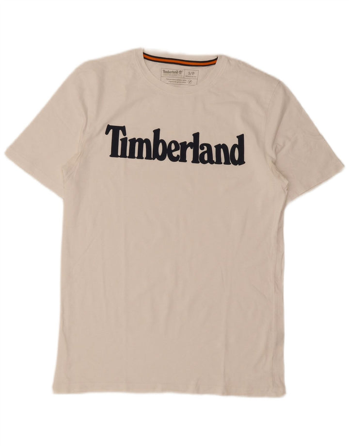 Timberland Herren-T-Shirt mit normaler Passform, Grafik, Größe S, weiße Baumwolle