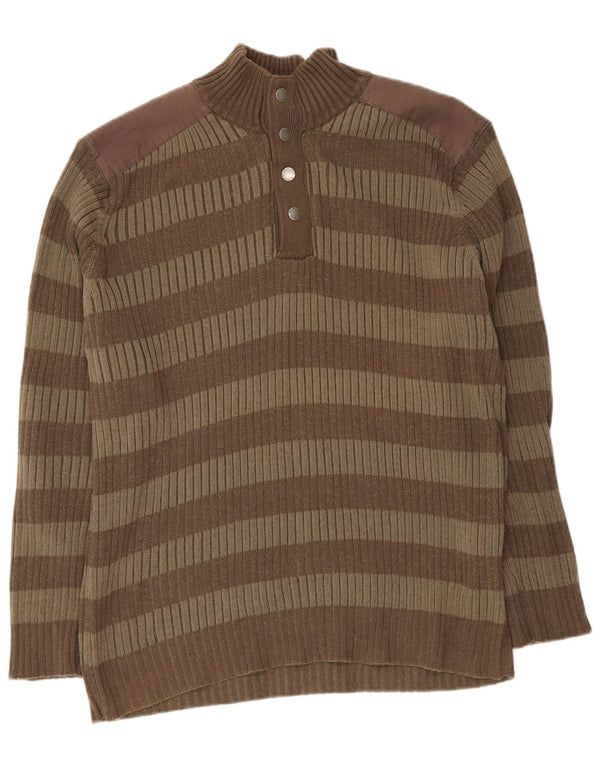 Vintage Herren-Pullover mit Knopfkragen, XL, braun gestreift