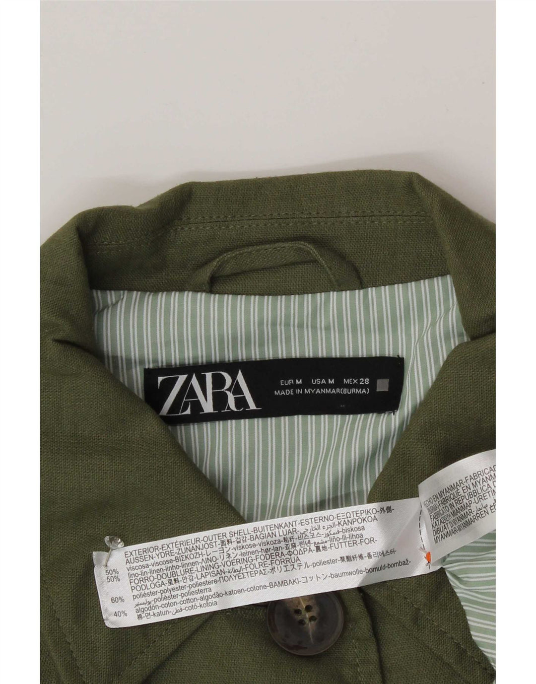 Übergroße Utility-Jacke von Zara für Damen, UK 14, mittelgrüne Viskose