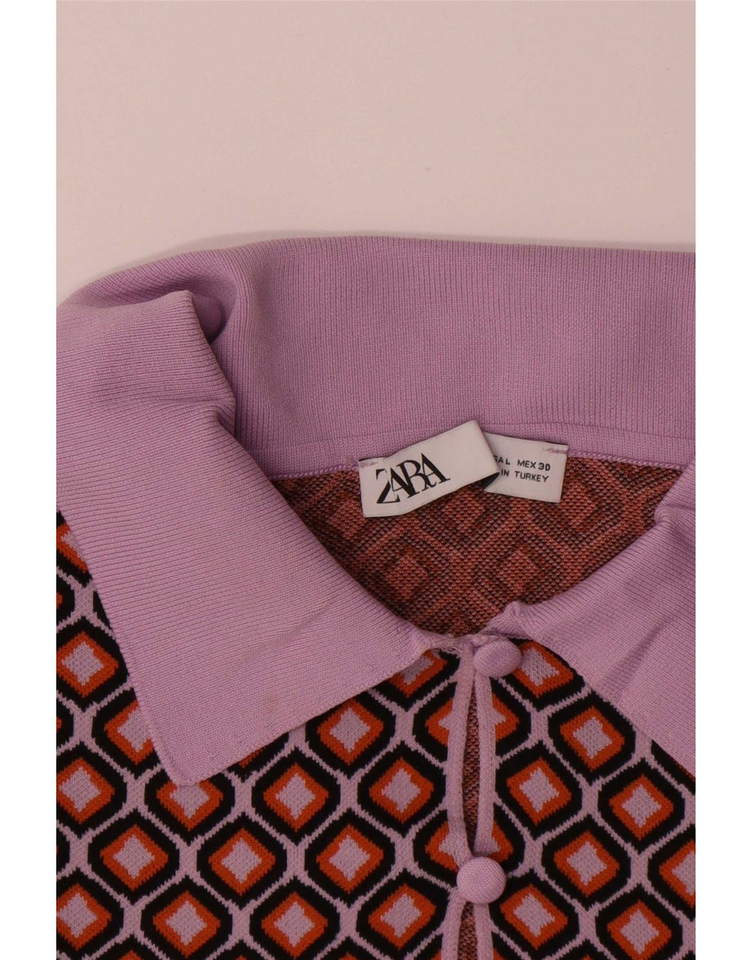 Zara Damen Crop Cardigan Top UK 16 Large Mehrfarbig Geometrisch