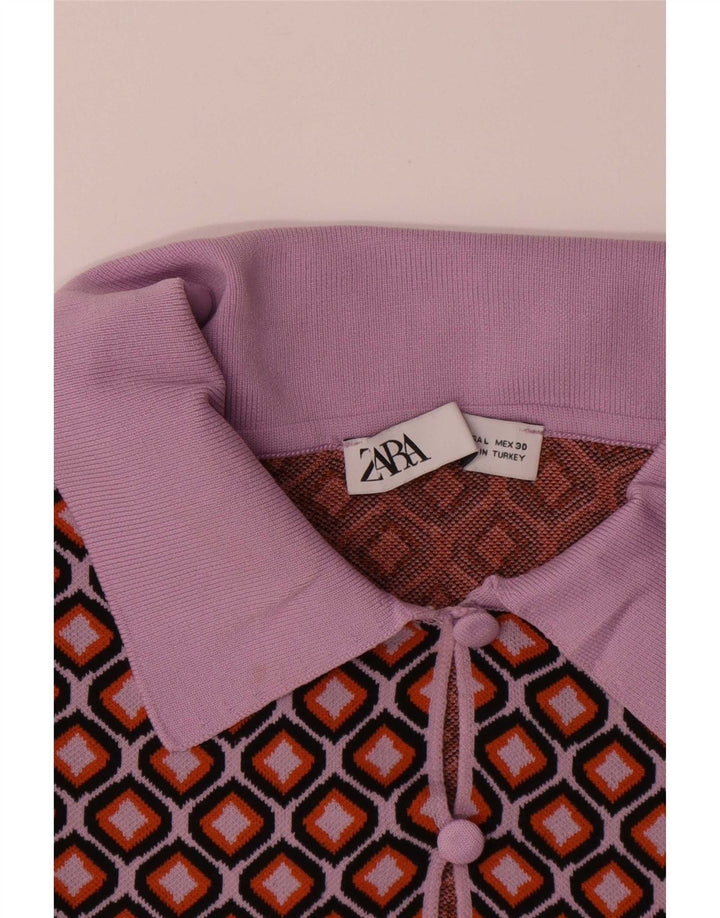 Zara Damen Crop Cardigan Top UK 16 Large Mehrfarbig Geometrisch