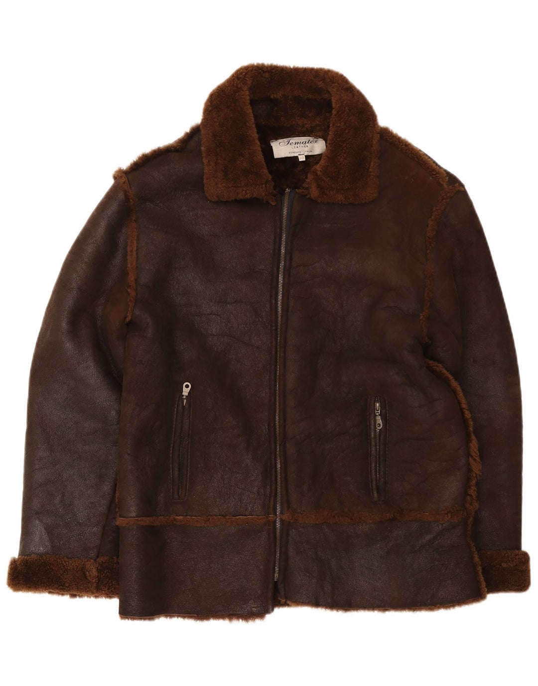 Vintage Herren Shearling Jacke IT 50 Großes braunes Leder