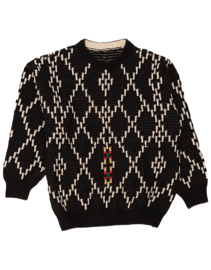 Vintage Herren Rundhalspullover Pullover XL Schwarz Argyle/Diamond Wool