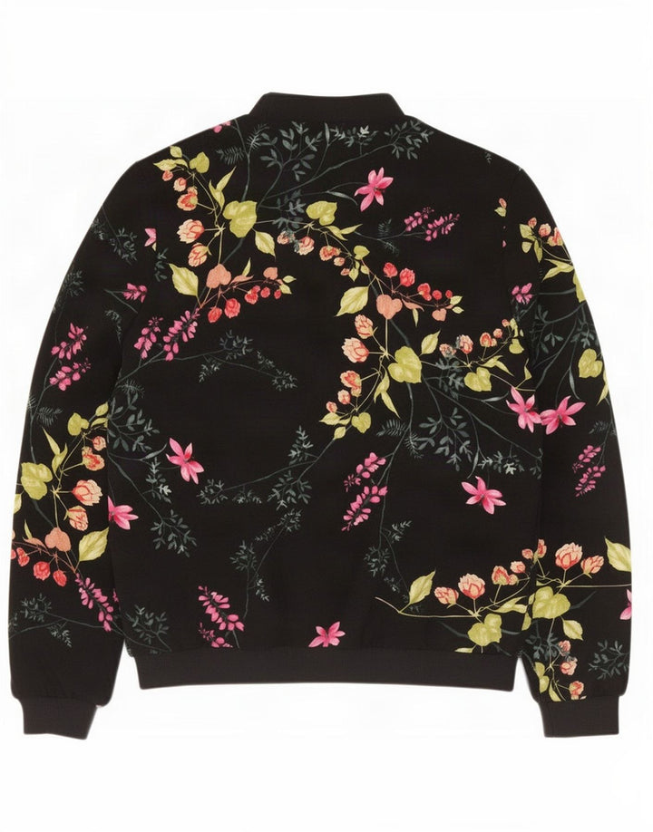 Marks & Spencer Damen-Bomberjacke in Übergröße, Gr. 10, Größe S, Schwarz, Blumenmuster