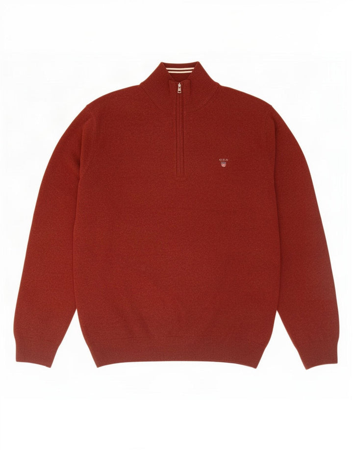 Gant Herren-Pullover mit Reißverschluss am Hals, mittlere kastanienbraune Wolle