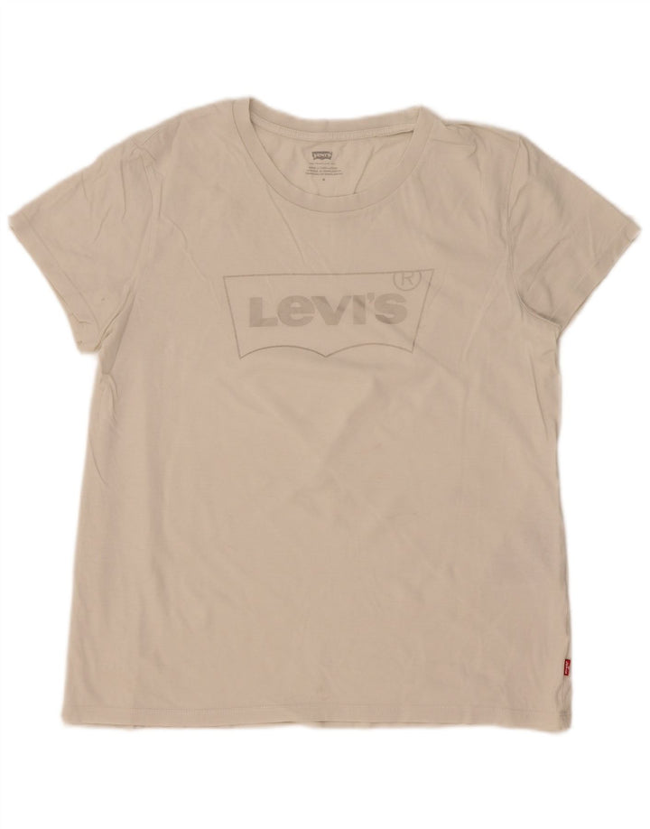 Levi's Womens Graphic T-Shirt Top UK 14 Mittelweiße Baumwolle