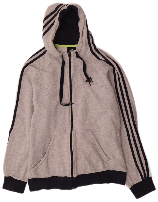 Adidas Herren-Kapuzenpullover mit Reißverschluss, groß, graue Farbblock-Baumwolle