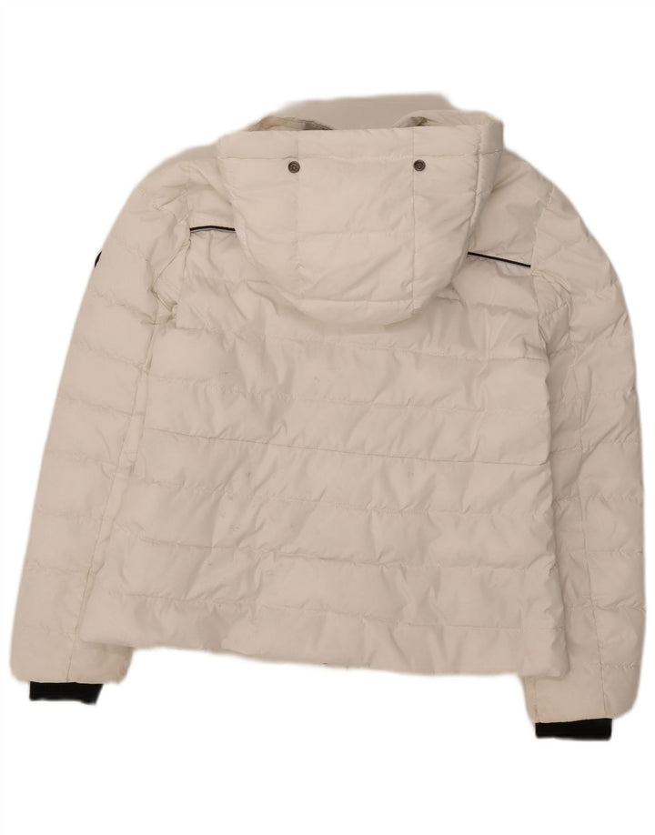 Superdry Wattierte Damenjacke mit Kapuze, UK 14, Größe L, Weiß, Polyester