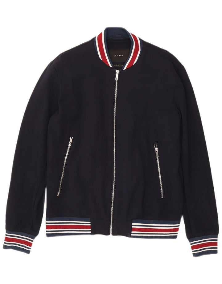 Zara Herren Bomberjacke UK 40 Große marineblau gestreifte Viskose