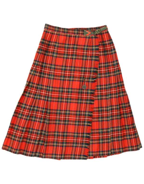 Vintage Damen Wickelrock IT 42 Medium W26 Rot karierte Schurwolle