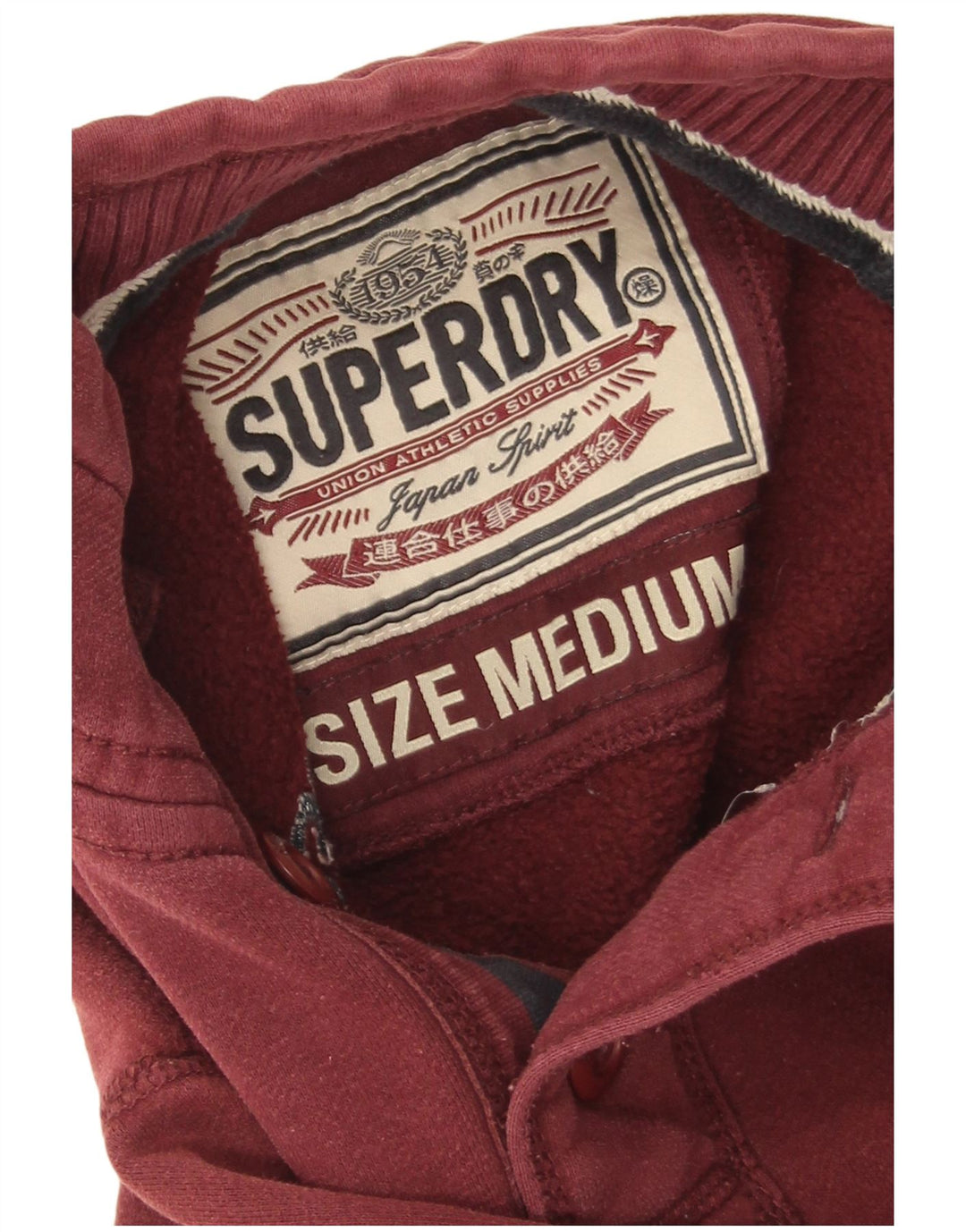 Superdry Herren-Sweatshirt mit Knopfkragen, mittlerer Burgunderrot, Baumwolle
