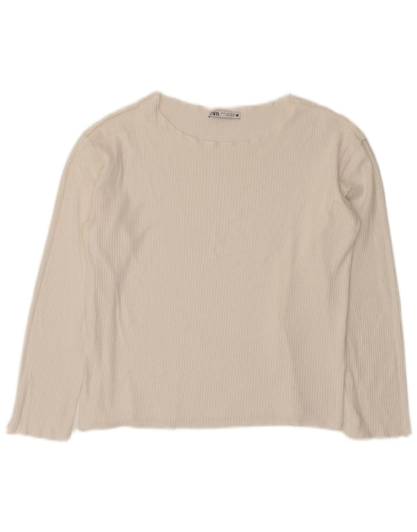 Zara Damen Crop Oversized Top Langarm UK 10 Small Weiß