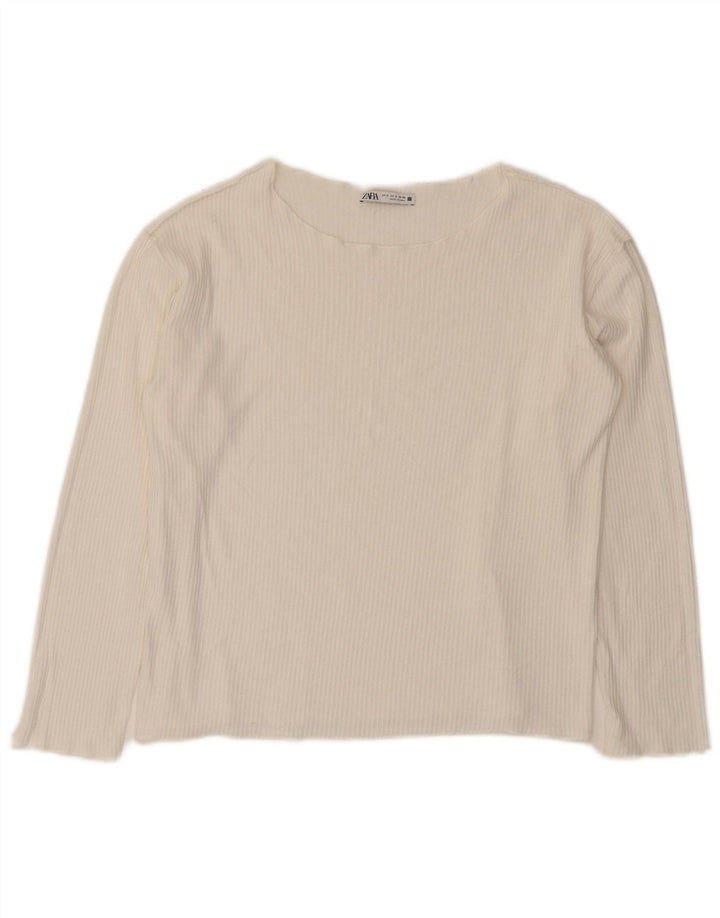 Zara Damen Crop Oversized Top Langarm UK 10 Small Weiß