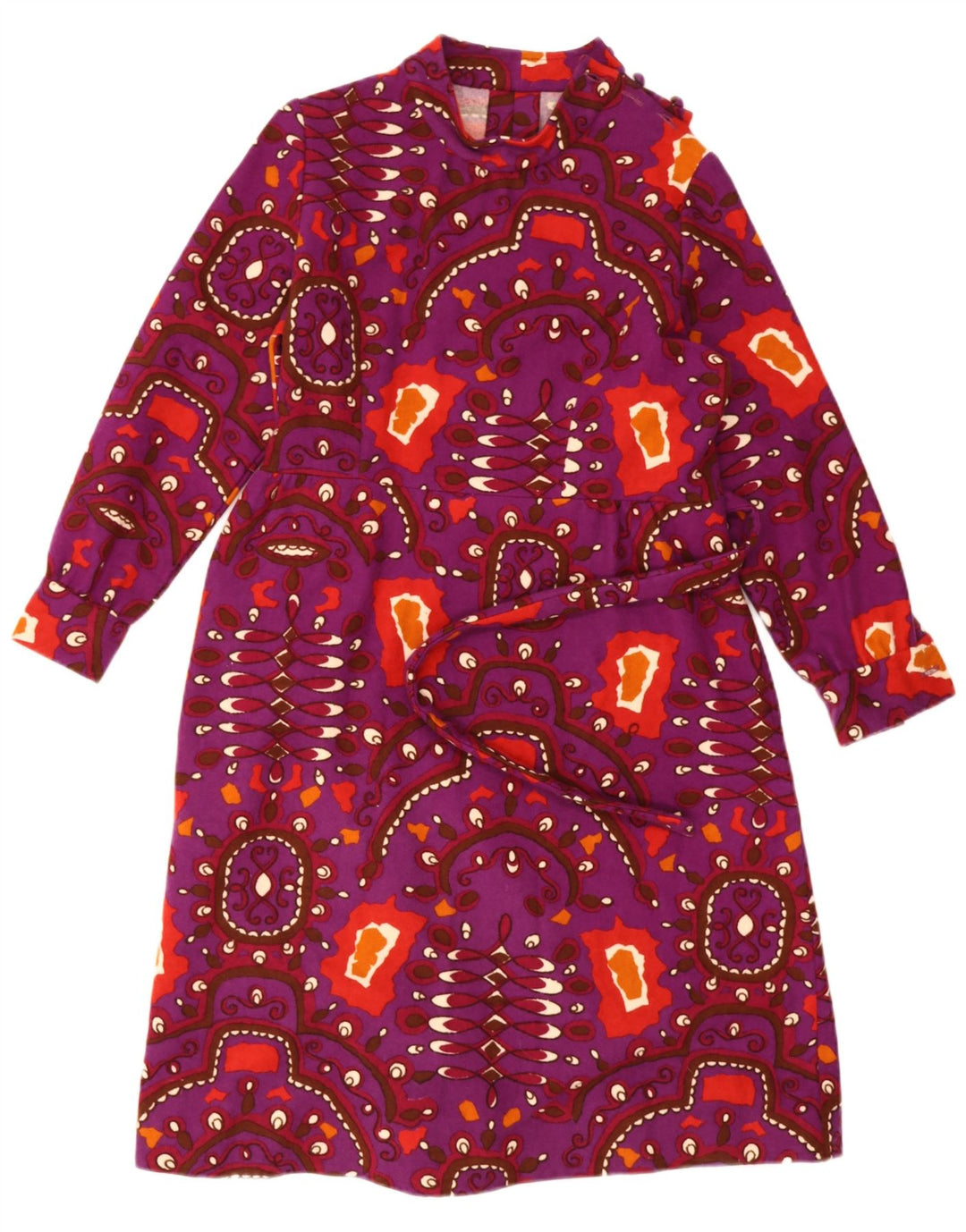 Vintage Damen A-Linien-Kleid mit abstraktem Muster, UK 12, Mittelviolett