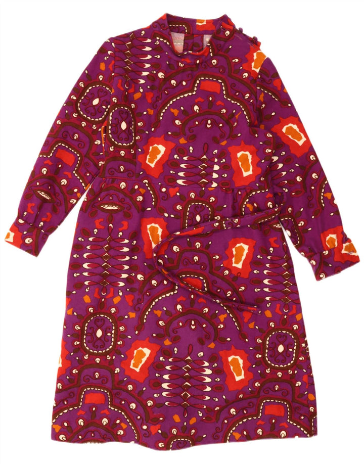 Vintage Damen A-Linien-Kleid mit abstraktem Muster, UK 12, Mittelviolett