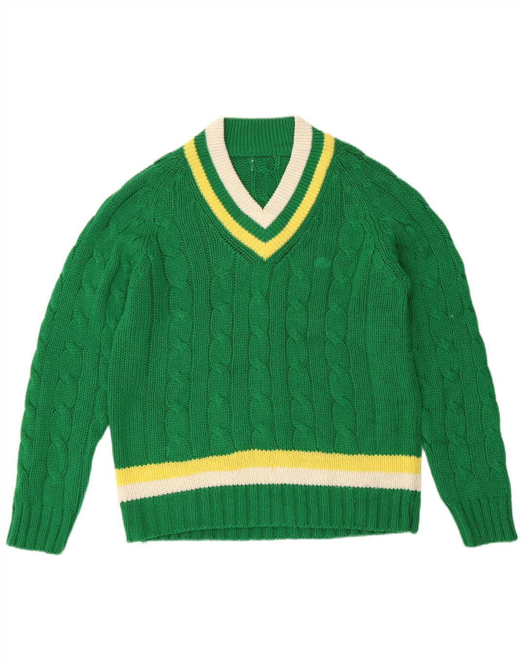 VINTAGE Damen V-Ausschnitt Pullover Pullover UK 16 Groß grün gestreift