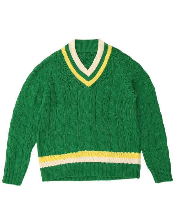 VINTAGE Damen V-Ausschnitt Pullover Pullover UK 16 Groß grün gestreift